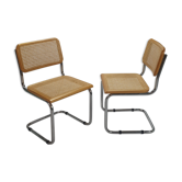 Set of 2 tubular frame and cane cantilever dining chairs Breuer, Italy, 1970s