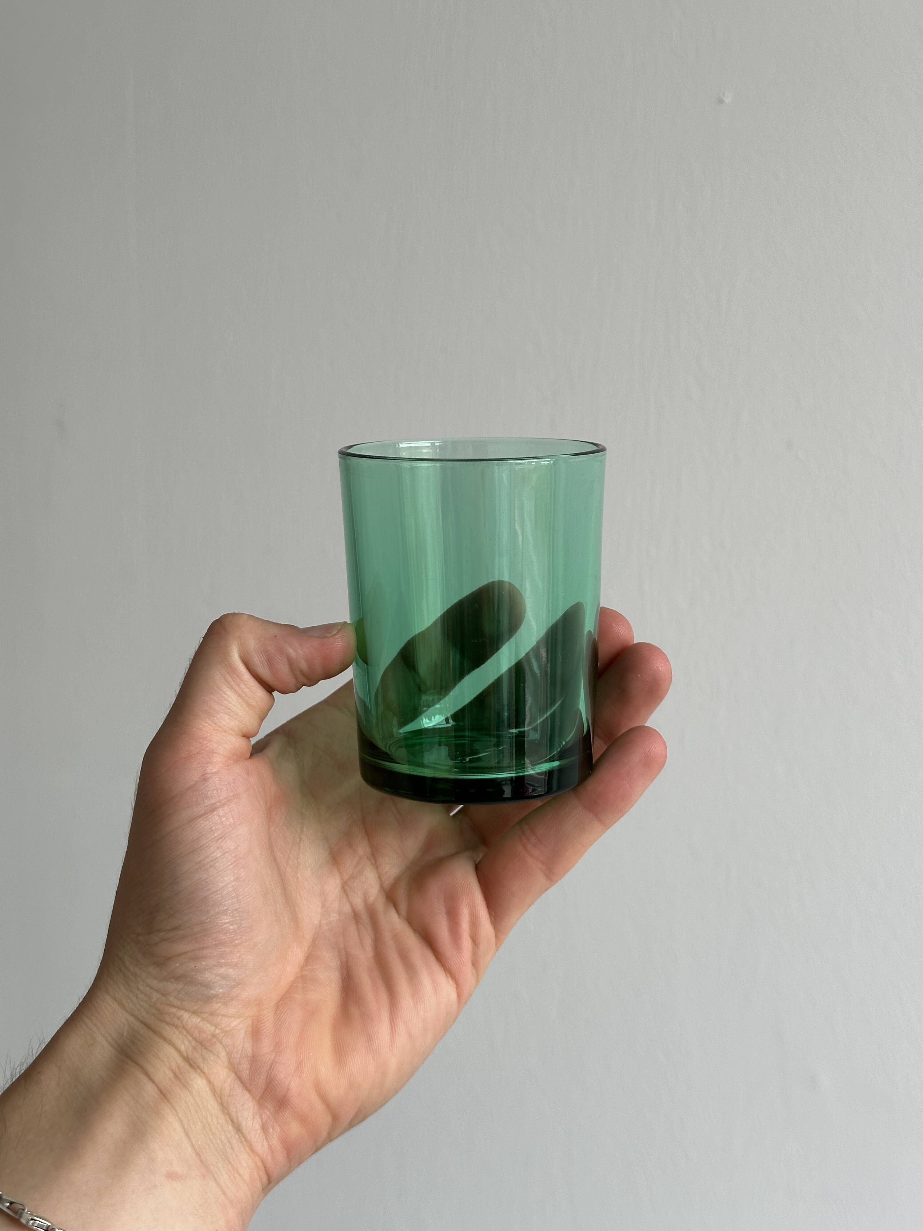 Set of 6 vintage translucent green glasses