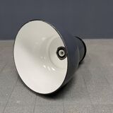 Grande lampe à suspension industrielle ancienne en émail bleu-gris