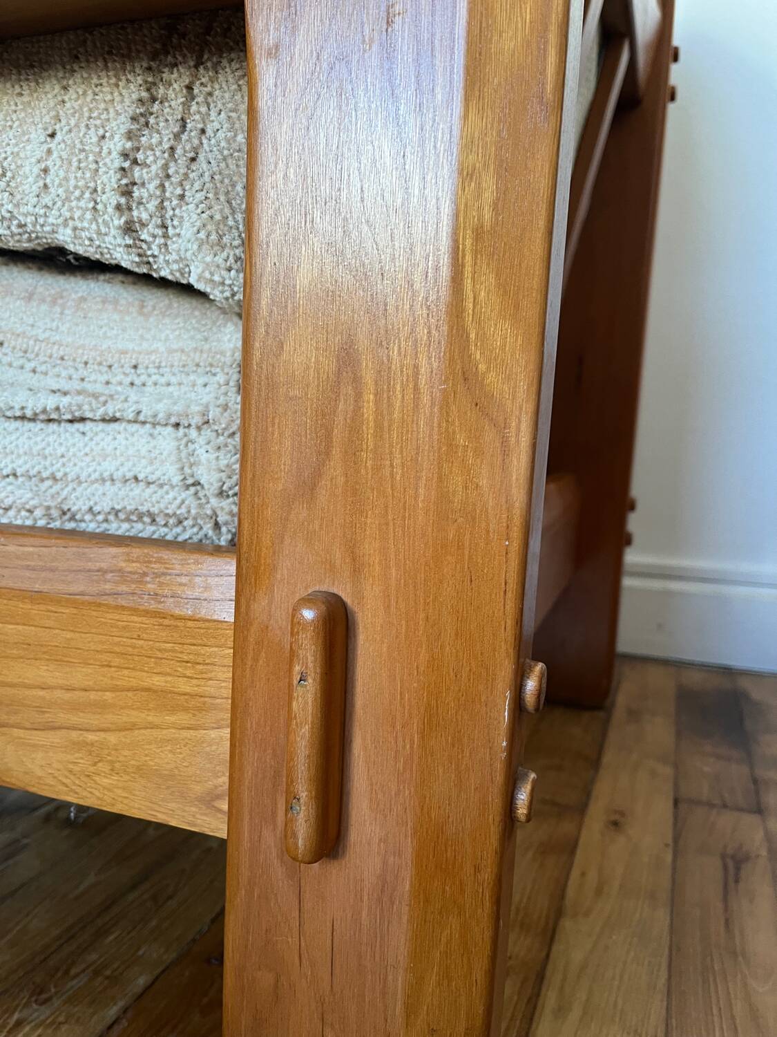 Maison Regain style modernist armchair in solid elm