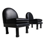 Black leather loungers in the style of The Brisk One by Ettore Sottsass, 1980.