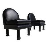 Chaises longues en cuir noir de style The Brisk One à la manière d'Ettore Sottsass, 1980