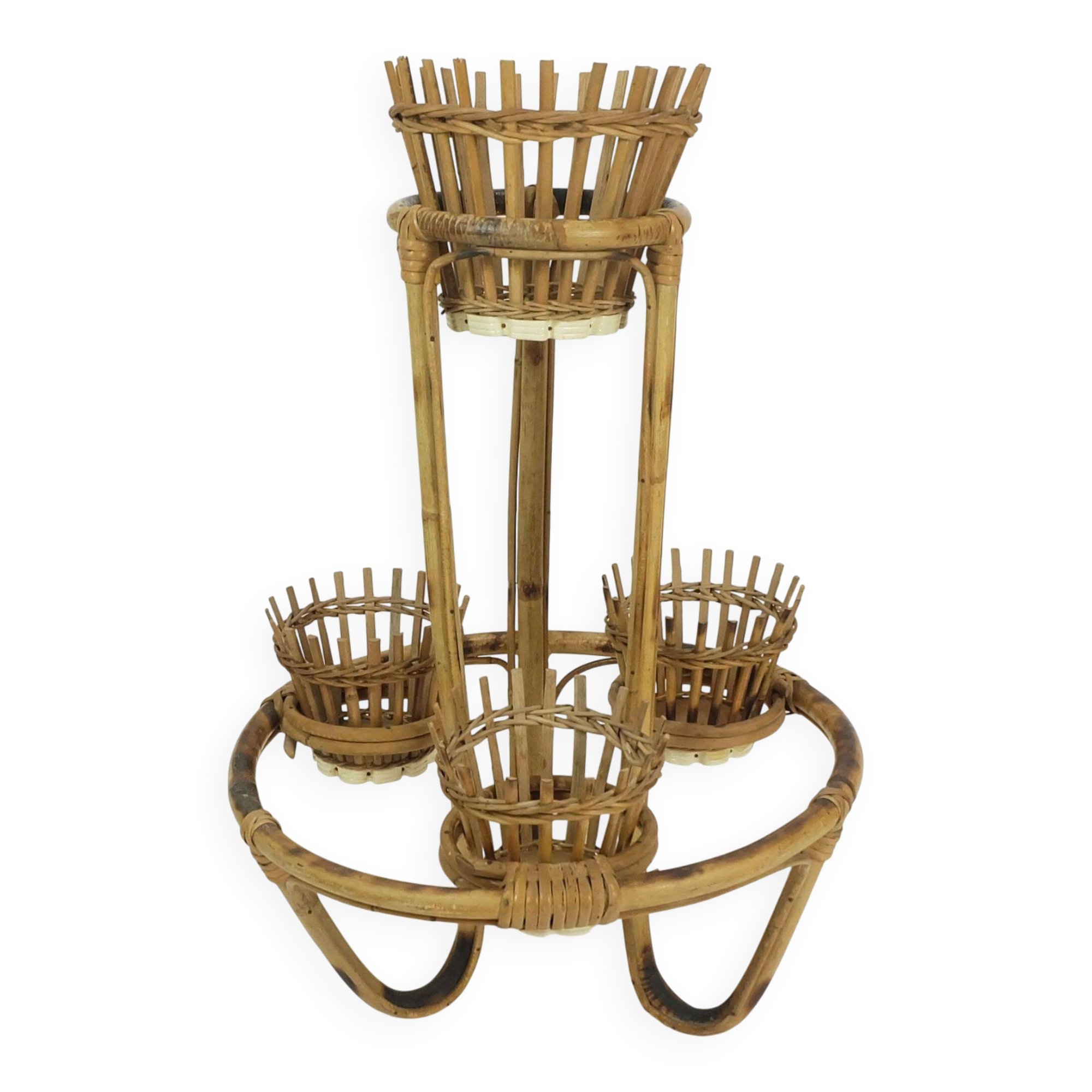 mid century PLANT STAND rack 1950s 60s bamboo rattan hawaii tiki era
