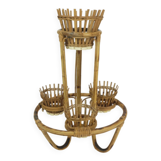 mid century PLANT STAND rack 1950s 60s bamboo rattan hawaii tiki era