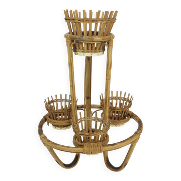 mid century PLANT STAND rack 1950s 60s bamboo rattan hawaii tiki era