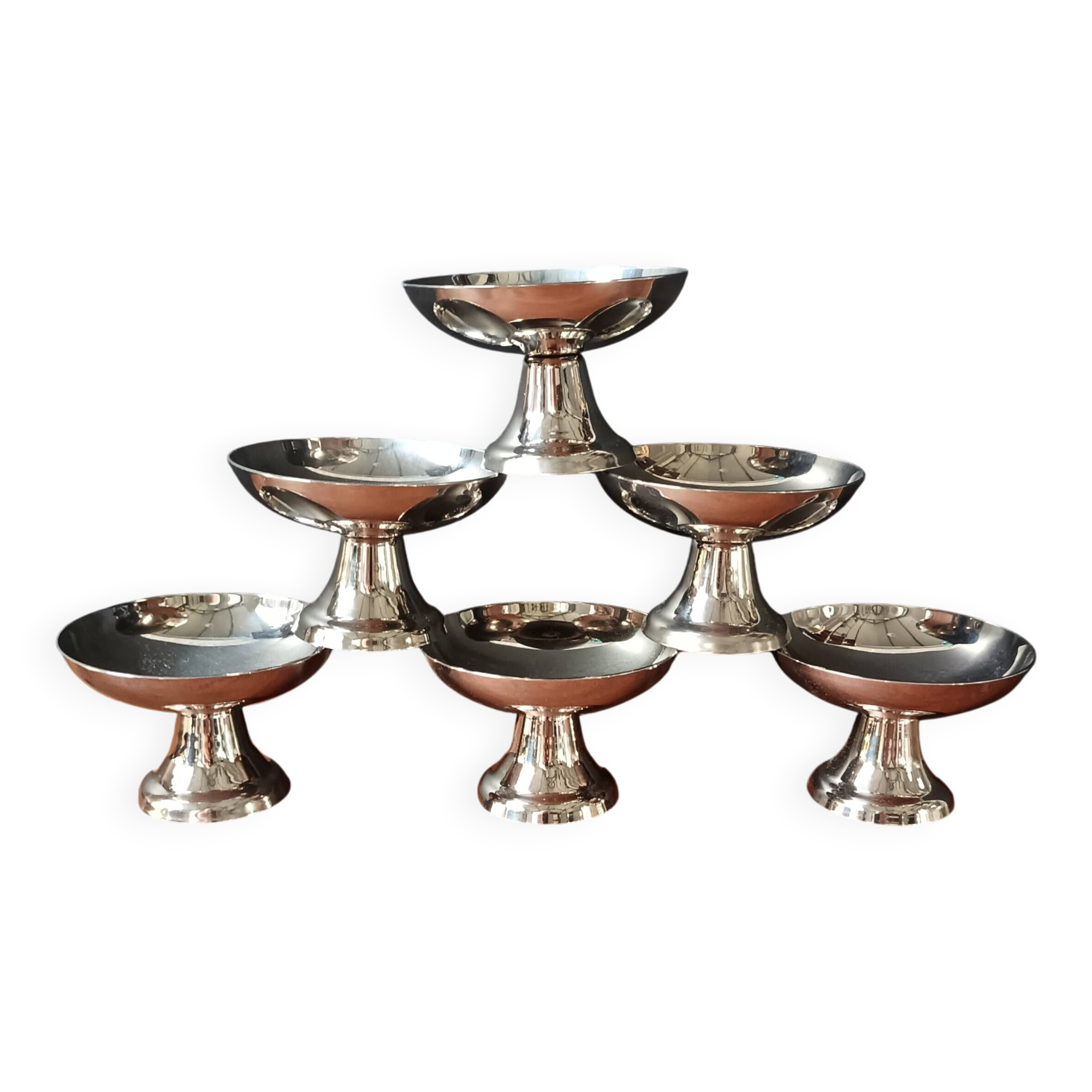 Antique stainless steel ice cream cups, vintage stainless steel dessert cups