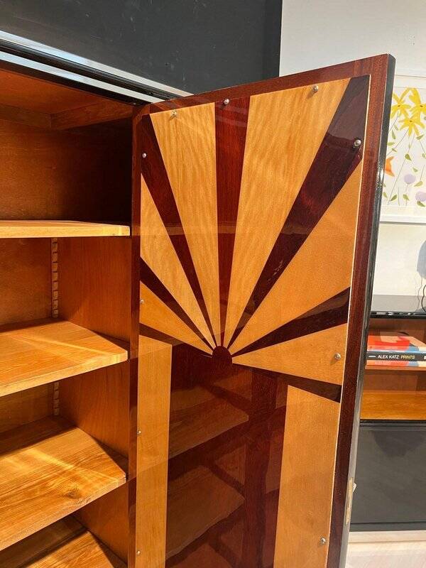 Armoire Art Déco en laque noire, acajou, chrome, France, années 1930