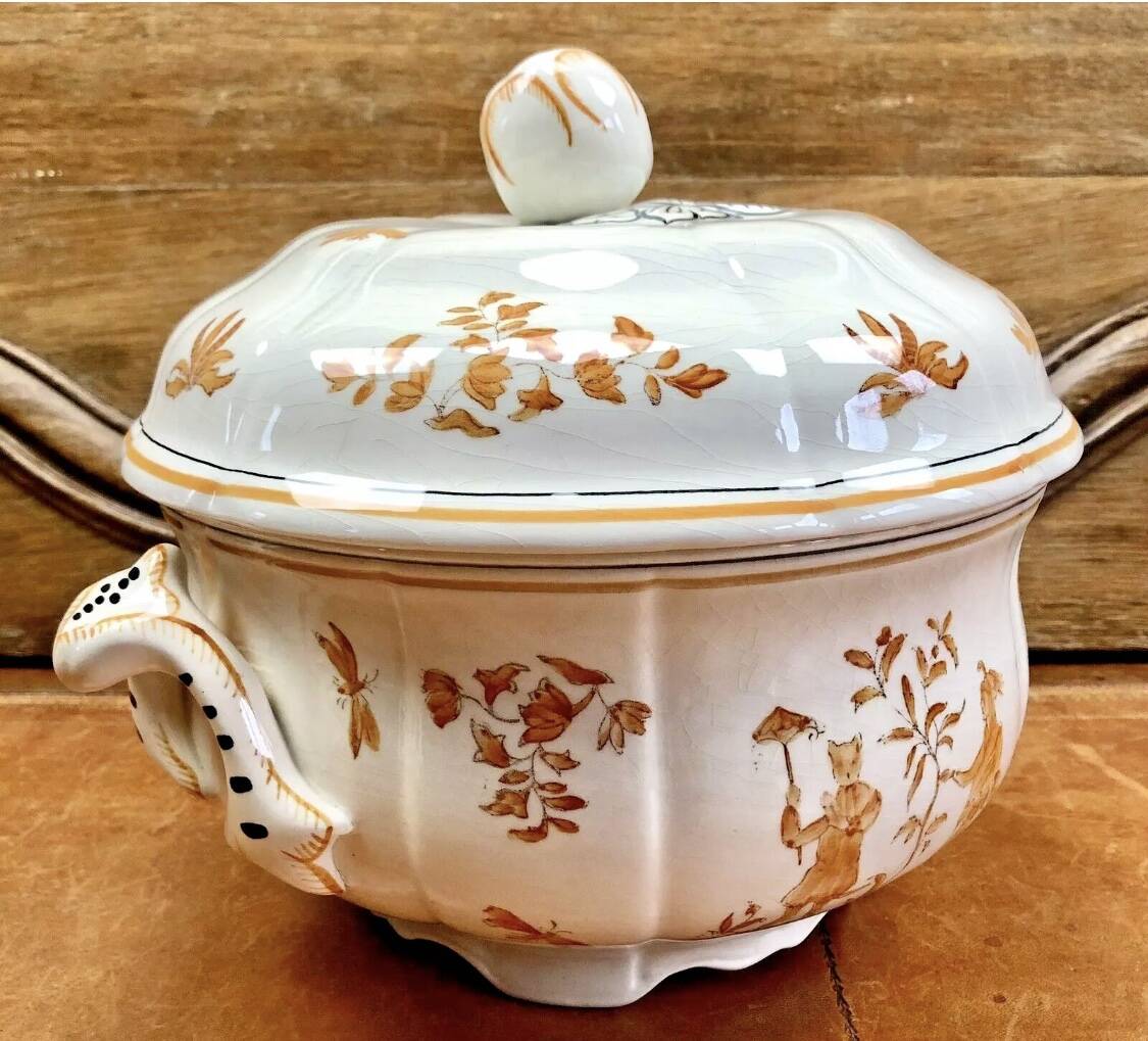 Ancienne soupière légumier Longchamp décor Moustiers Olerys 2