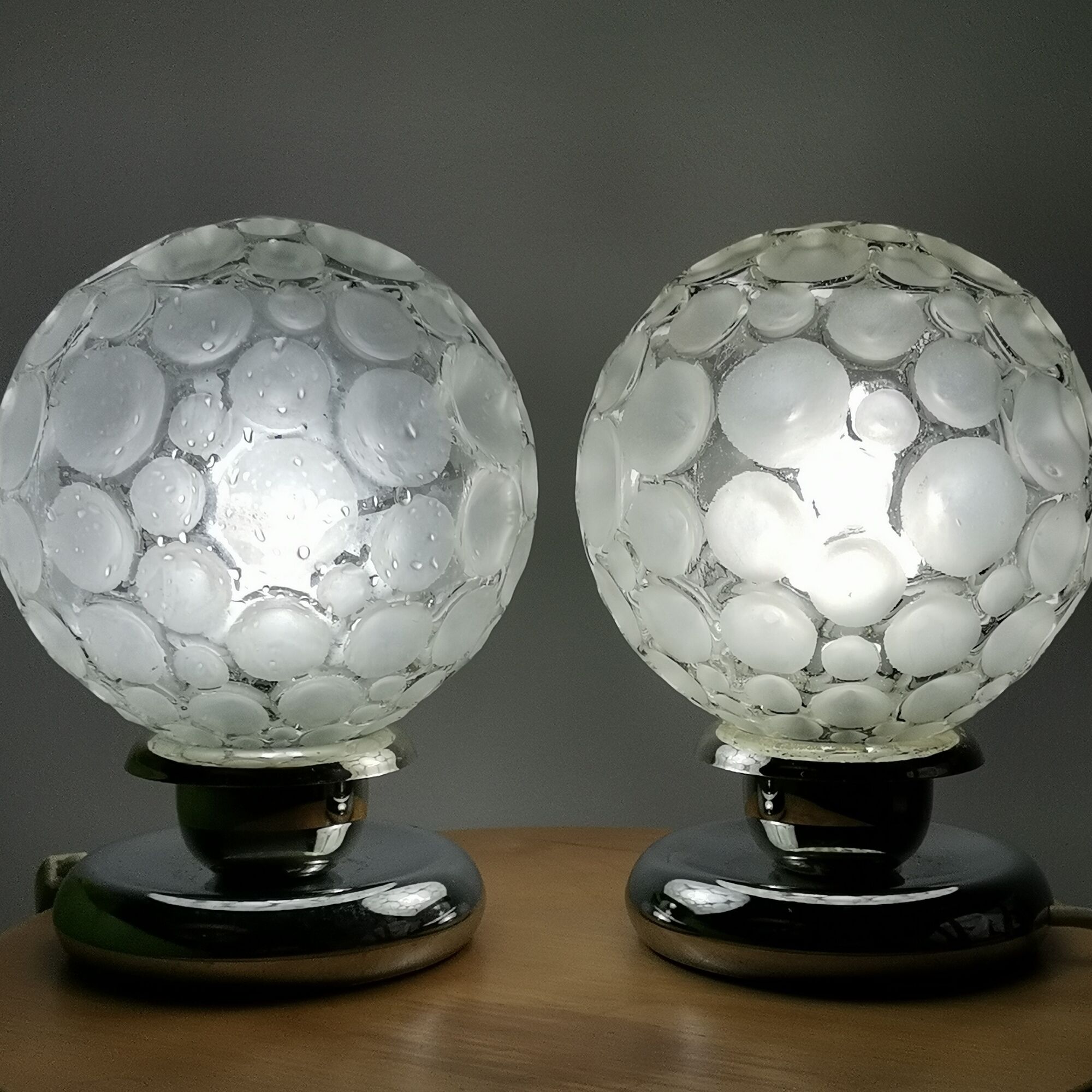 Pair of German 50s Modernisr glass table lamps by Groewe