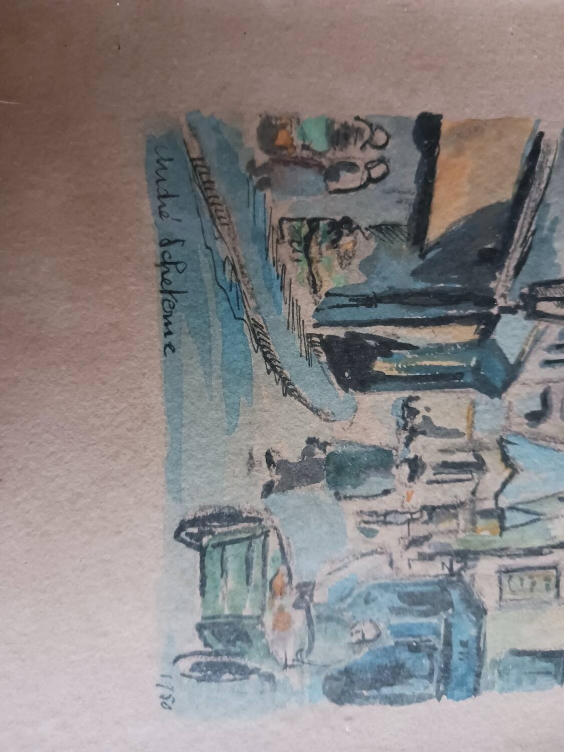 Aquarelle "Rue de la montagne Sainte Geneviève àParis"