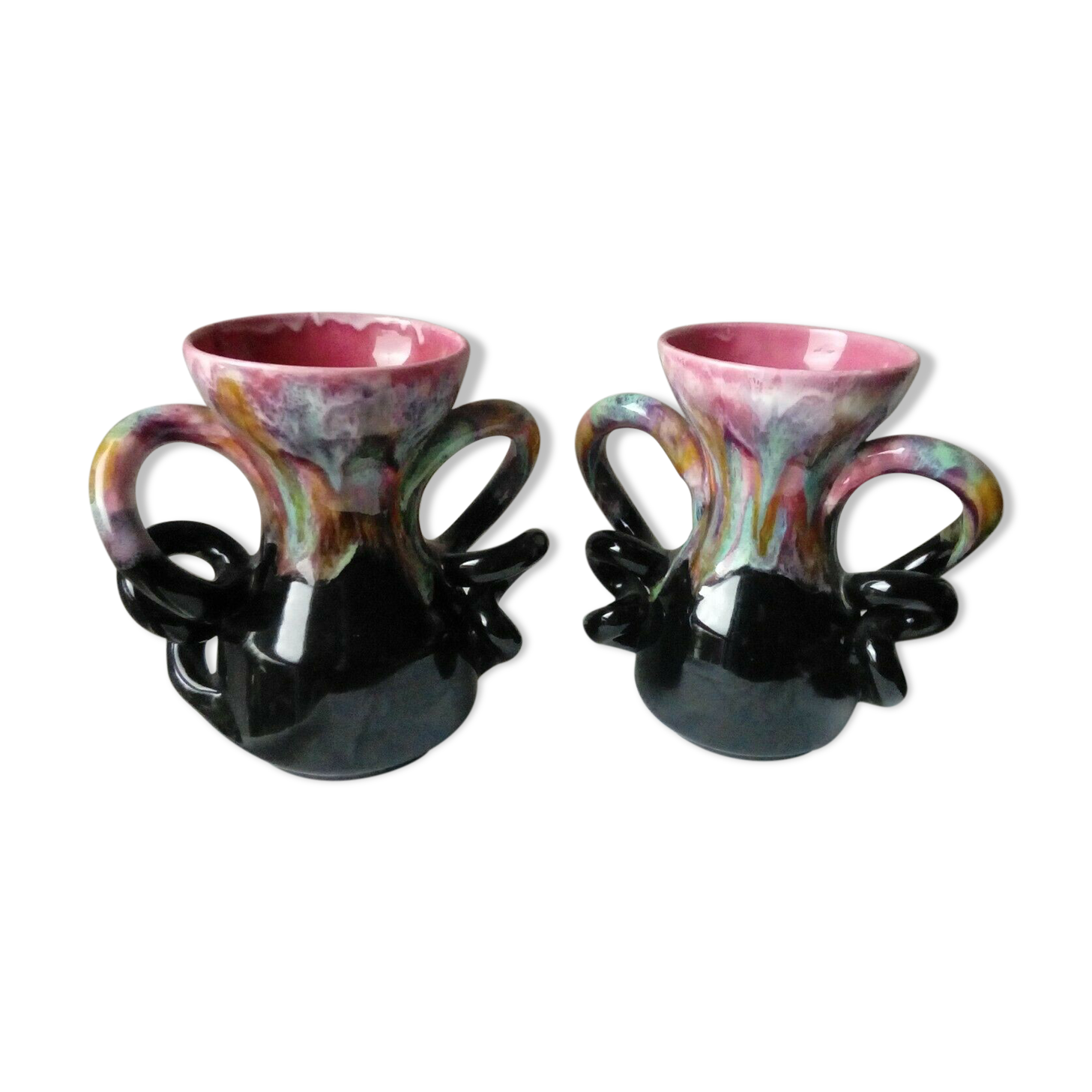 Pair of vintage vases in twisted ceramic