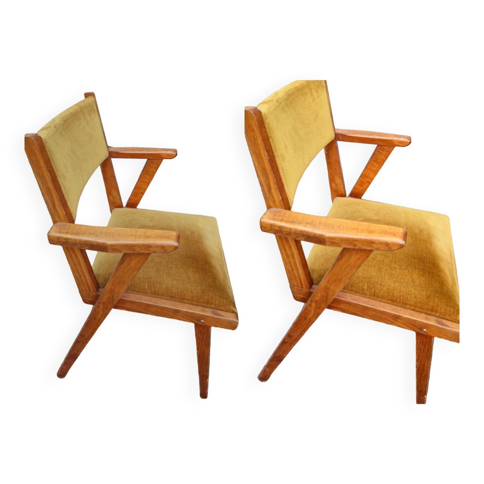 2 vintage compass foot chairs