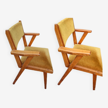 2 chaises pieds compas vintage