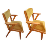 2 vintage compass foot chairs