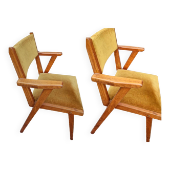 2 vintage compass foot chairs