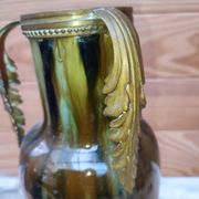 Ceramic vase with dripping in the style of jerome massier or belgian work with bronze handles