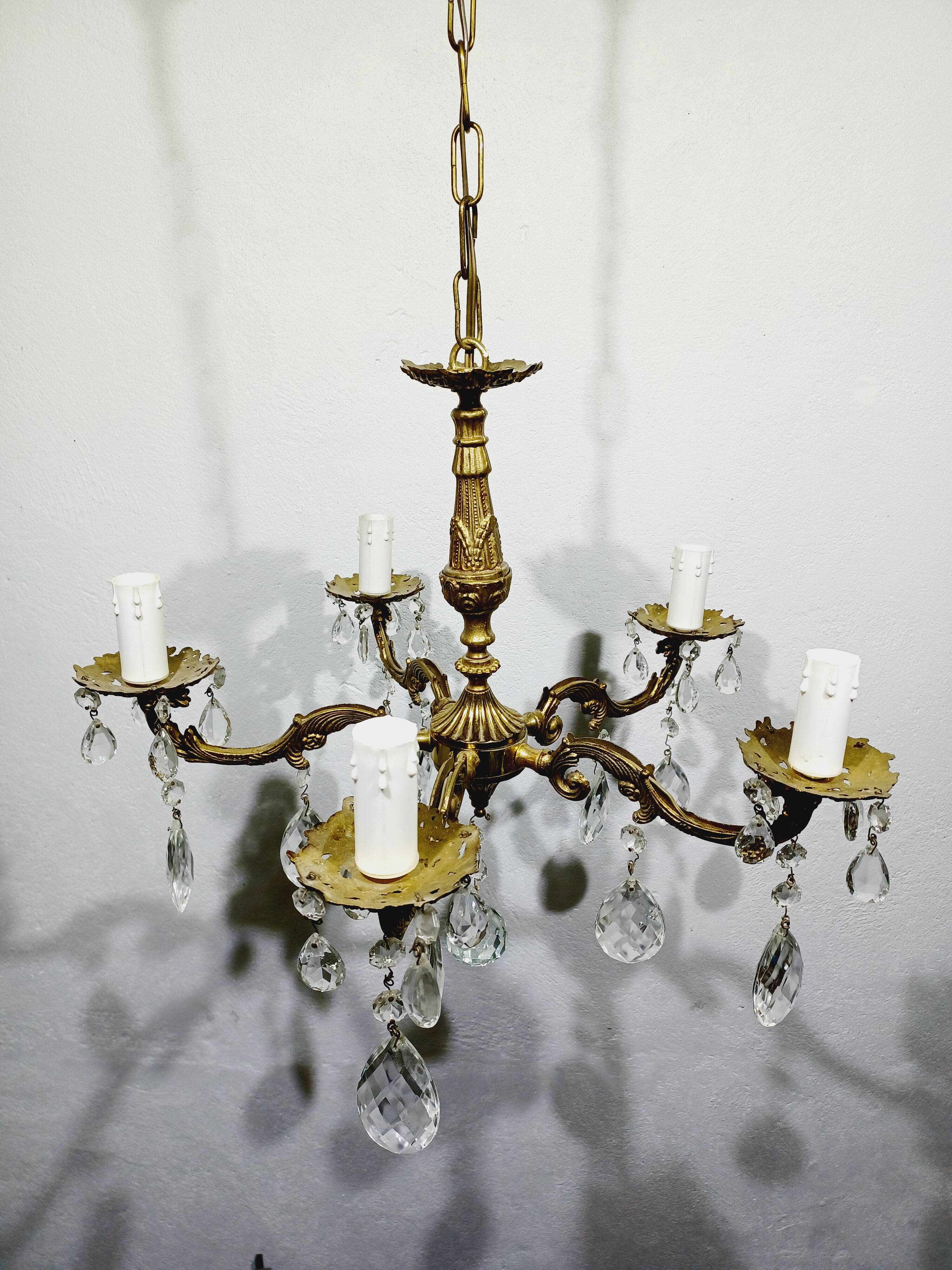 5-light Louis XV bronze and brass chandelier