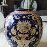 Handcrafted Chinese vase shaped ball in enamelled ceramic. Floral motifs/Ribboned friezes