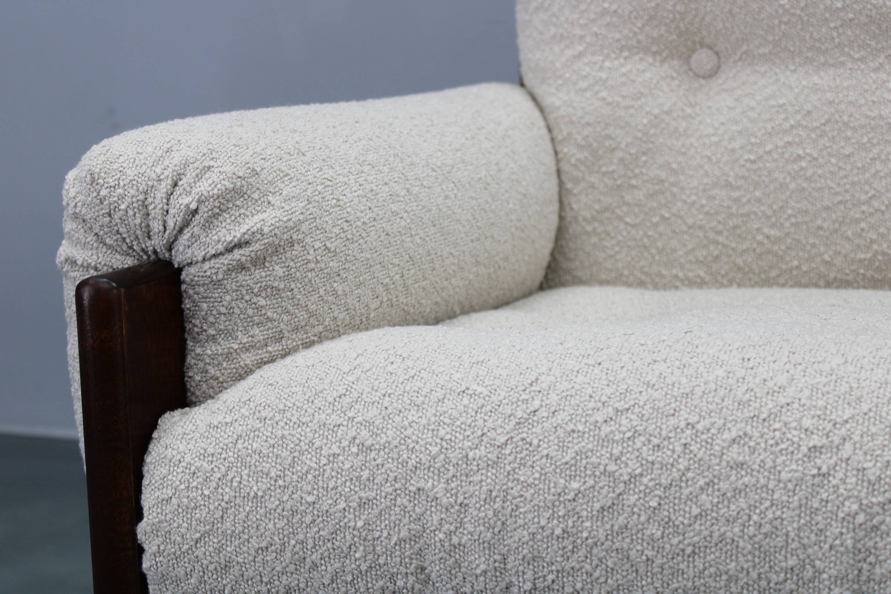 Mid-century restored bouclé armchair, Czechoslovakia 1970s