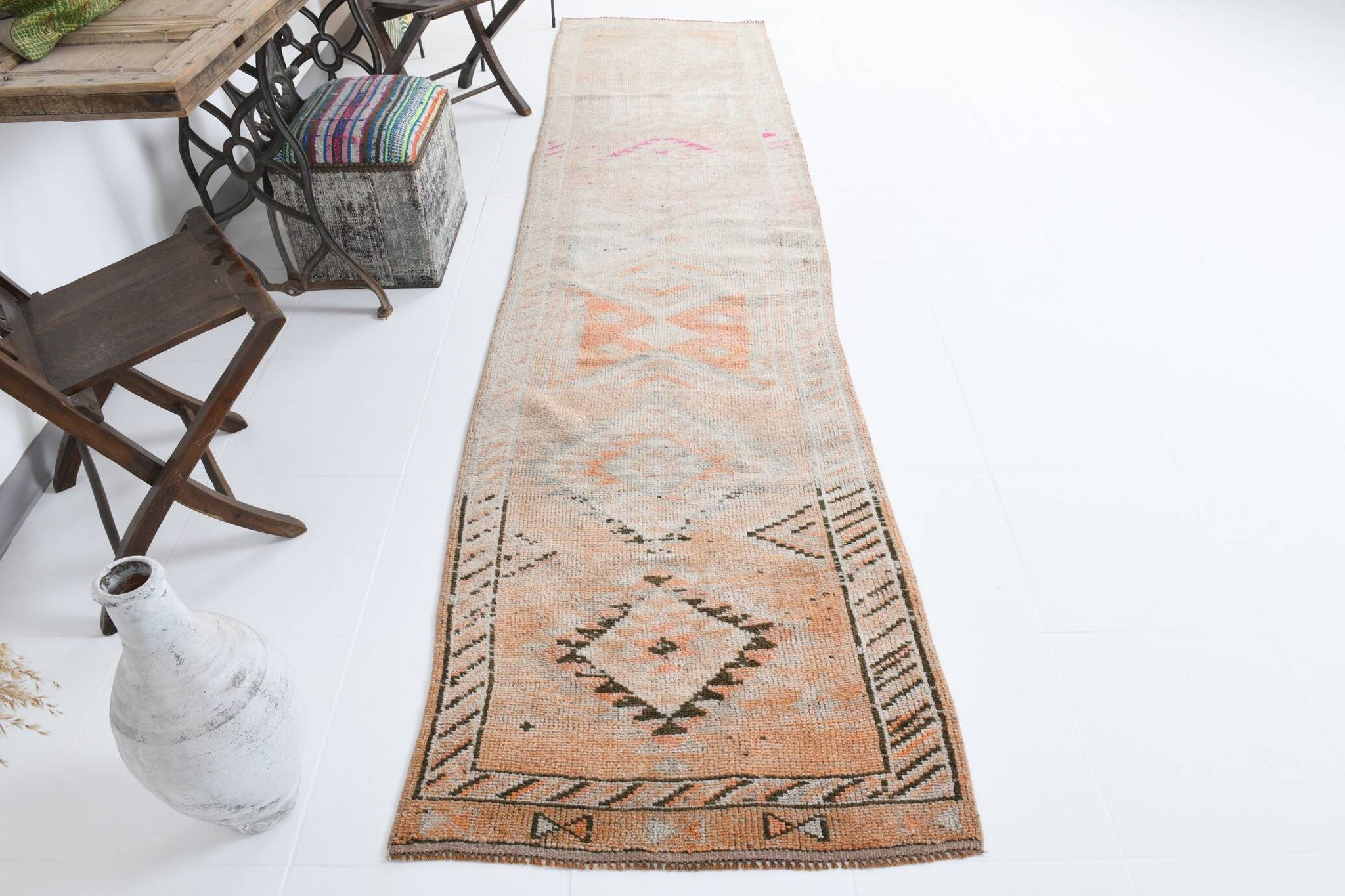 3x12 Pale Orange Beige Turkish Vintage Runner Rug, 86x352Cm SK 18322