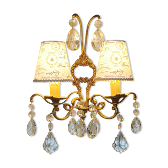 Applique avec pampilles en cristal et deux abat-jours
