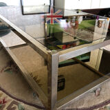 Coffee table 70s metal and smoked glass