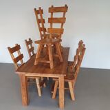 Olm wood brutalist wabi sabi dining set / 6 chairs / table