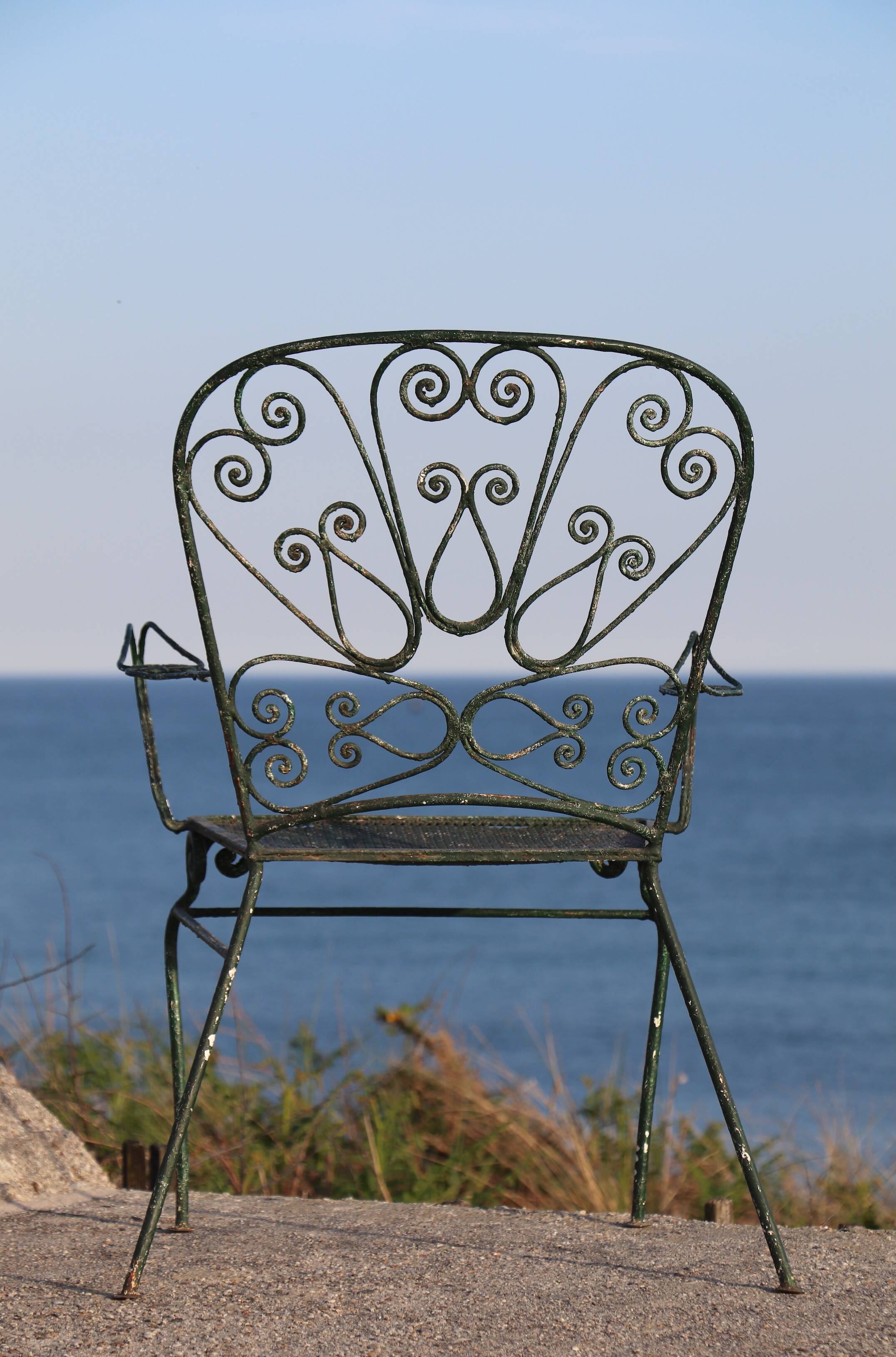 Set of 4 wrought iron garden chairs, France, 20th century