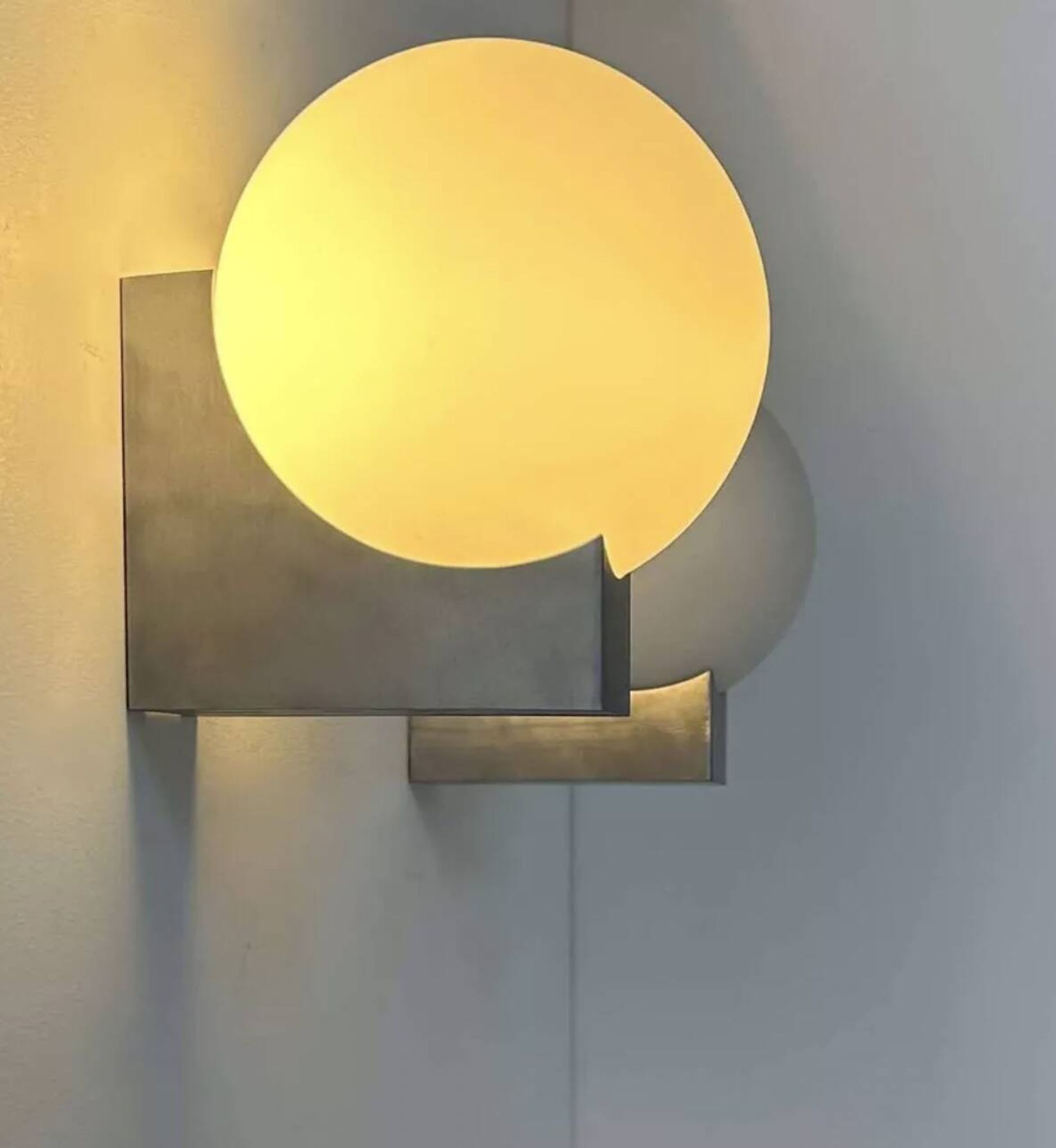 Pair of vintage wall lights, brushed metal and opaline, France 1970