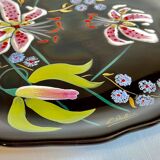 LONGWY earthenware dish with lilies signed L. VALENTI