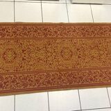 Ancien tapis brodé d'entrée de couloir passage intérieur coton