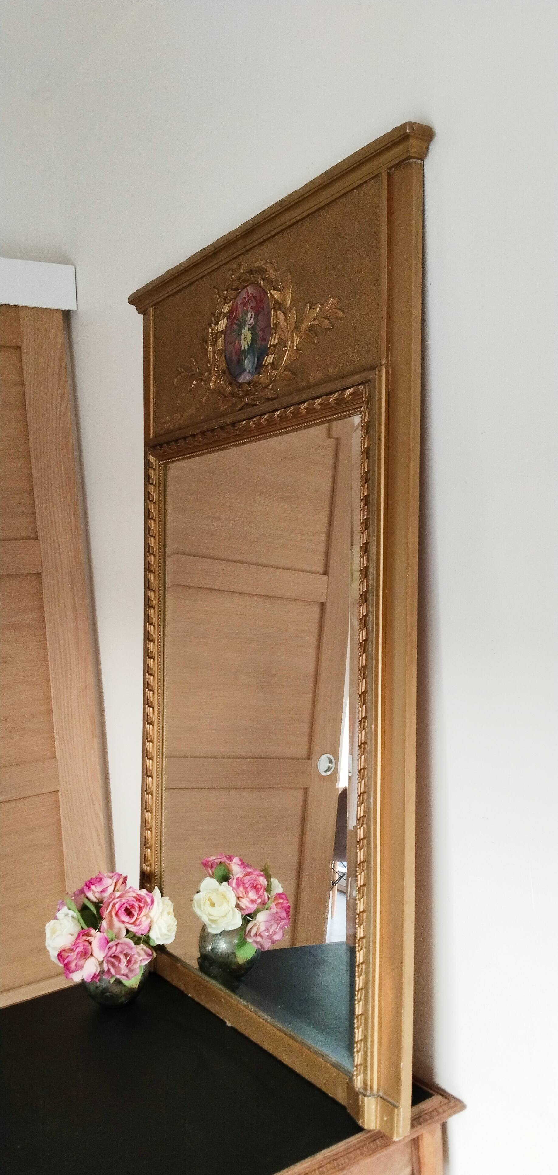 Miroir trumeau  de cheminée , doré , style Louis XVI , XIX ème , vintage, 125 x 80 cm