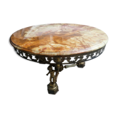 Coffee table in brass, marble and onyx