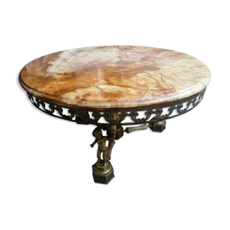 Coffee table in brass, marble and onyx
