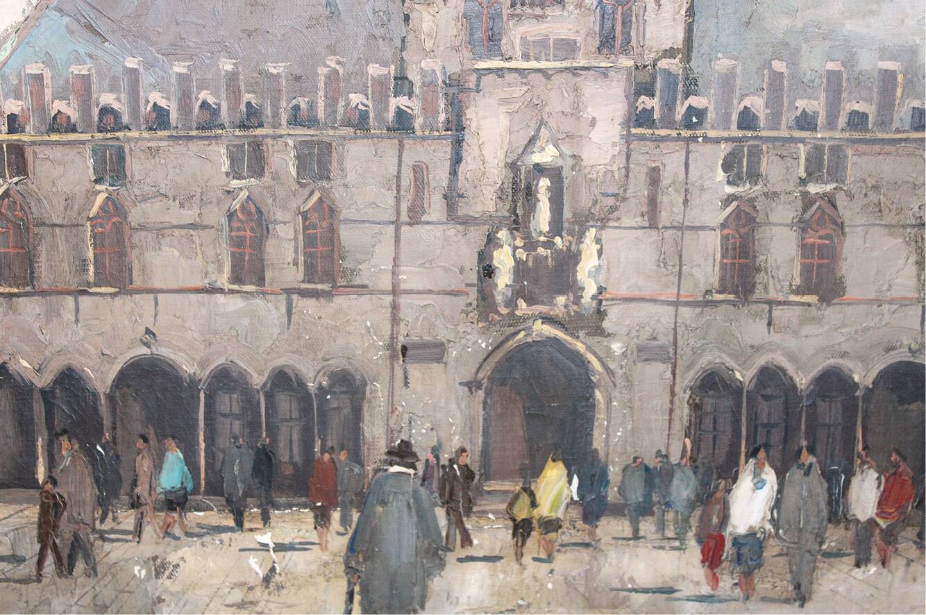 Mid Century Oil Painting of Bruges Oil Painting