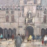 Mid Century Oil Painting of Bruges Oil Painting