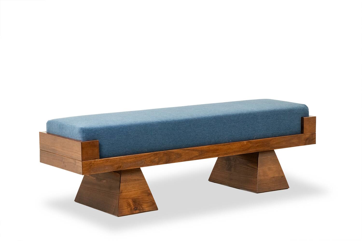 Bench in ash and glacier blue velvet. Contemporary.