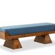 Bench in ash and glacier blue velvet. Contemporary.