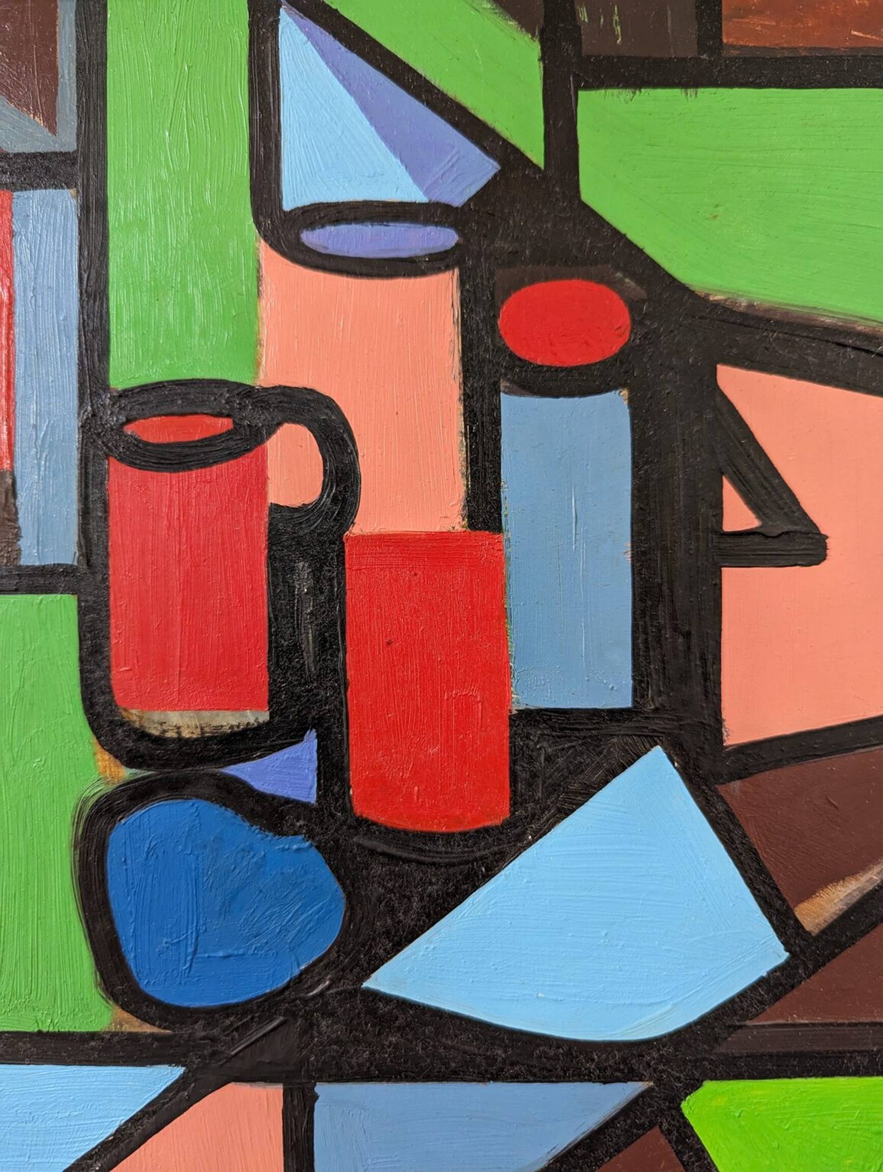 Mid-Century Modern "Geometric Still Life" Vintage Swedish Cubist Still Life Oil Painting, Framed