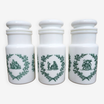 3 pots vintage d'apothicaire ou de pharmacie en opaline