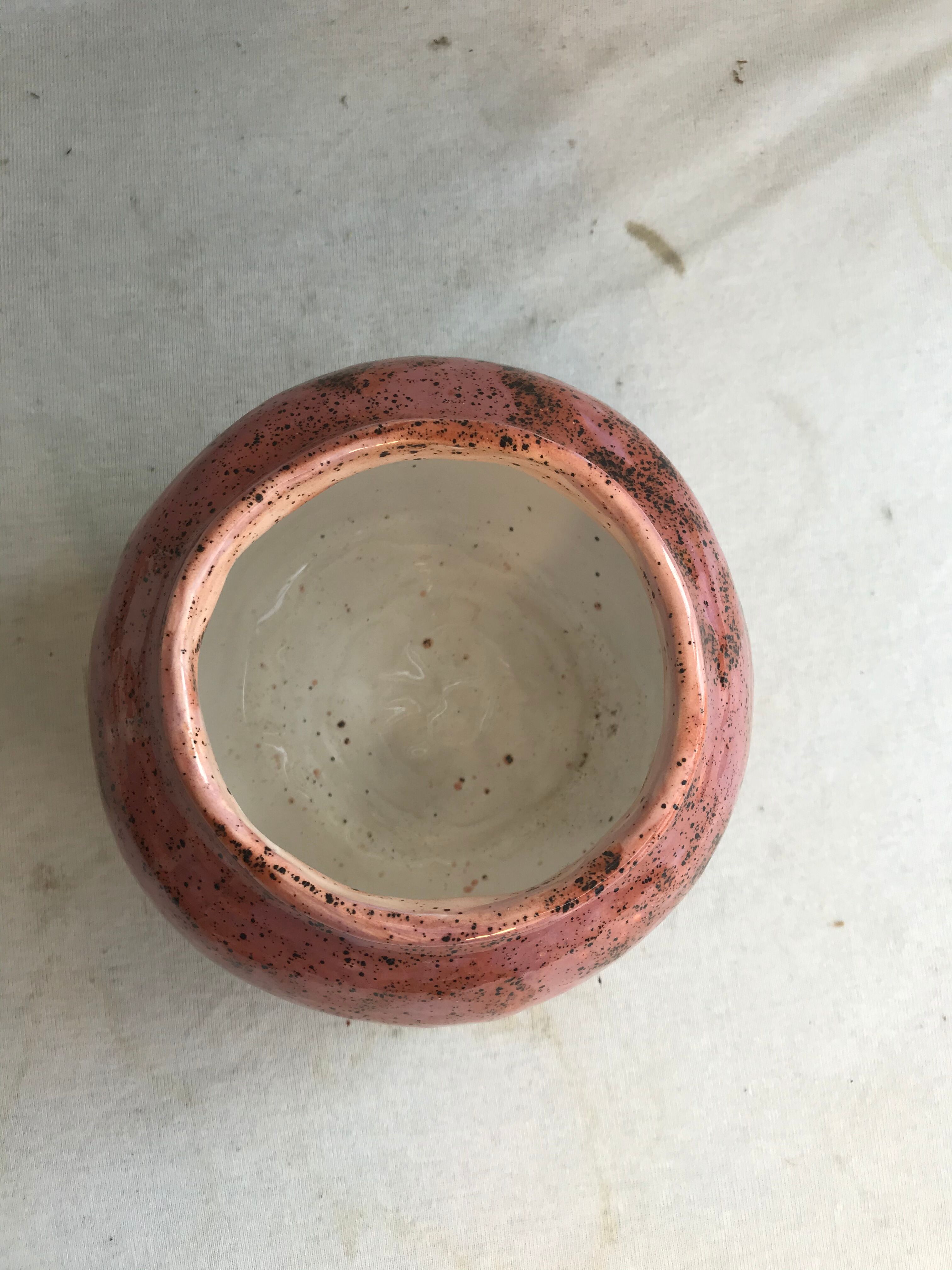 Old ceramic ball vase enamelled rose points vintage black points