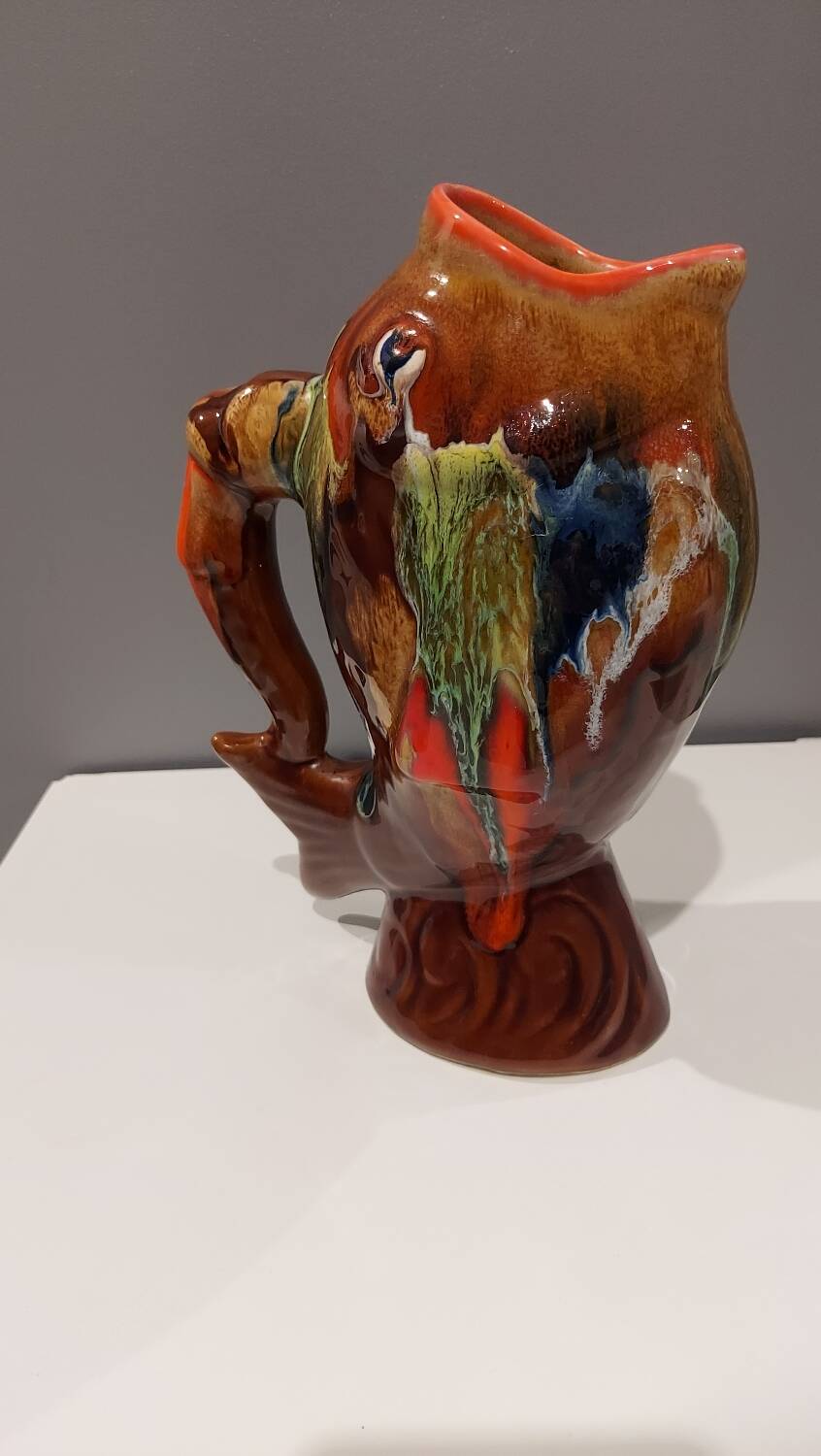 Vallauris earthenware fish pitcher vintage 1970