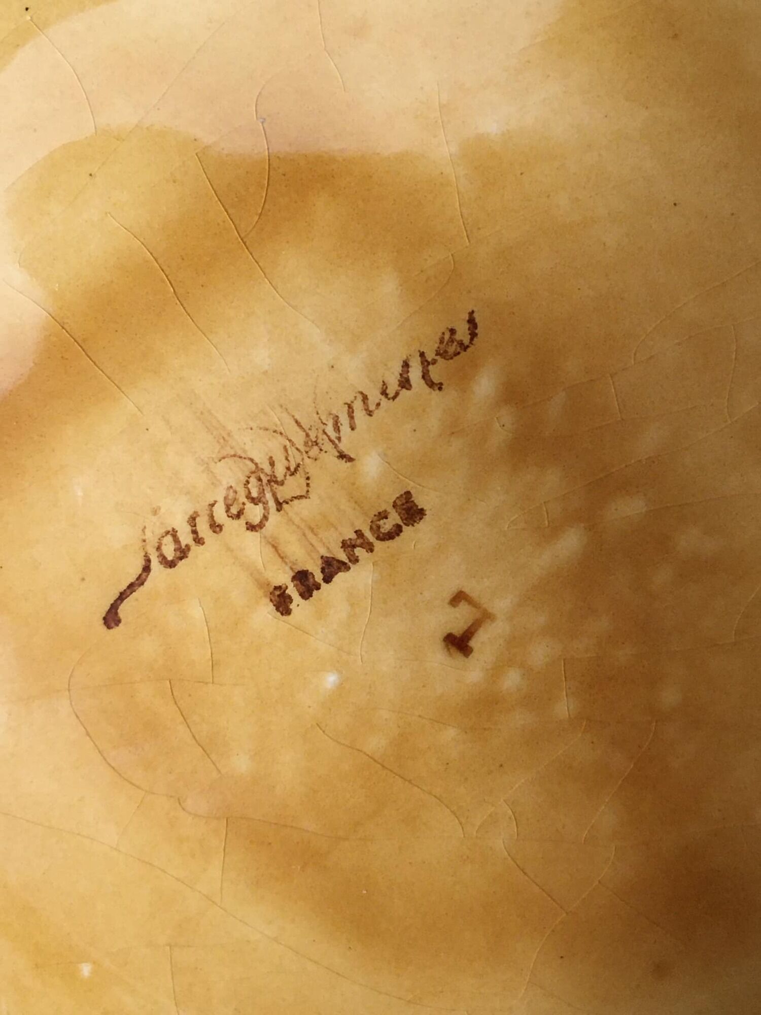 Fruit basket in slip stamped Sarreguemines France