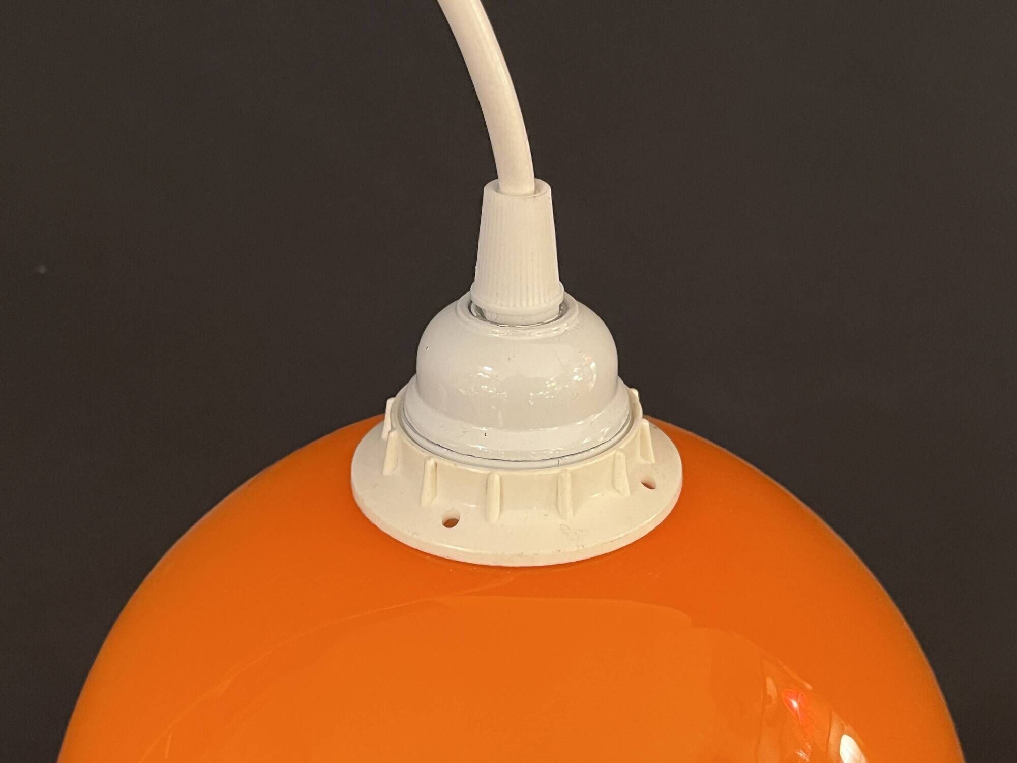 Suspension lamp Space Age 1970 vintage globe ball in orange opaline glass ceiling light chandelier