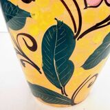 Art Deco Yellow Glazed Earthenware Vase with Futurist Floral Motifs, Italy