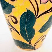 Art Deco Yellow Glazed Earthenware Vase with Futurist Floral Motifs, Italy