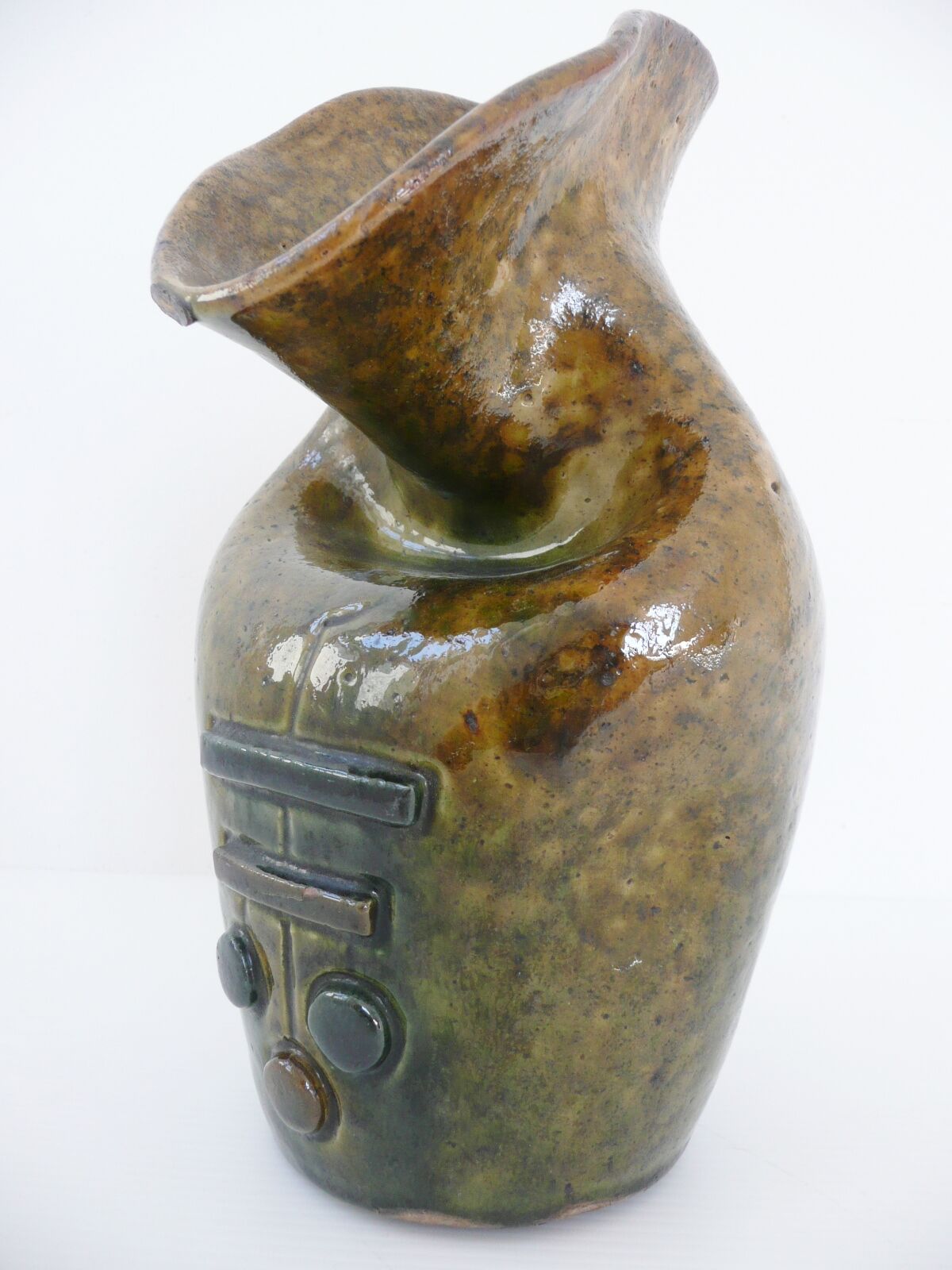 Vase signed 1970 design vintage 70's modernist décor ceramic tissue