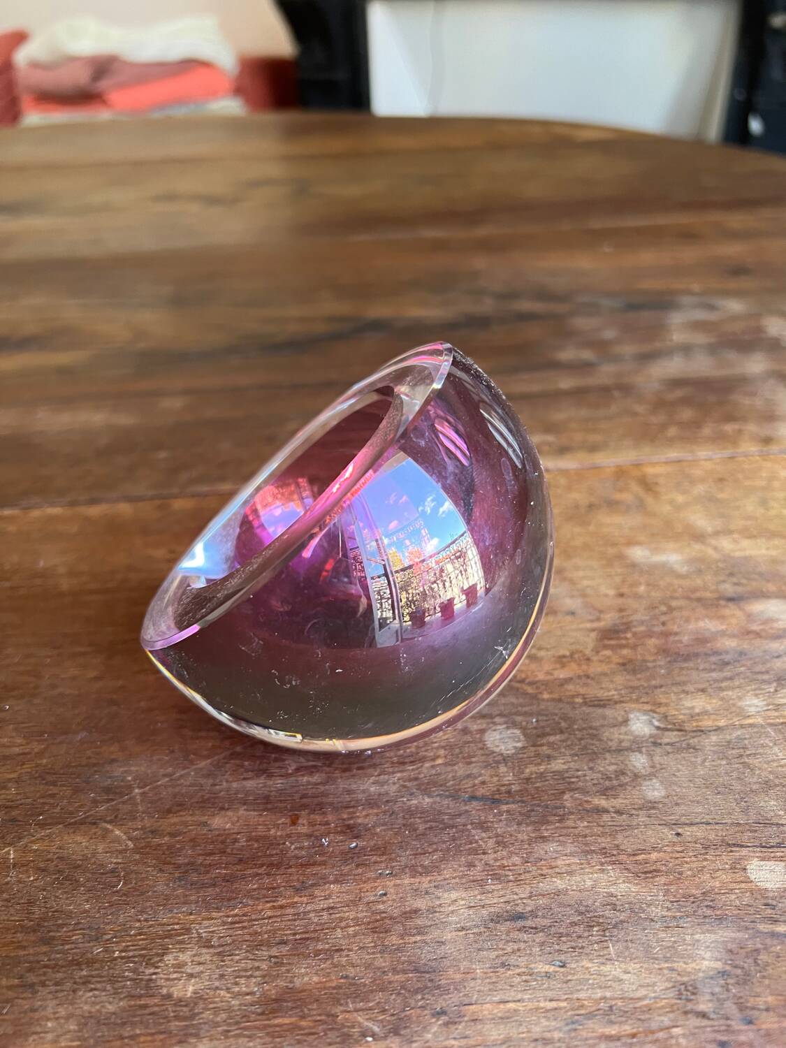 Saint Louis crystal purple overlay half sphere ashtray model 1