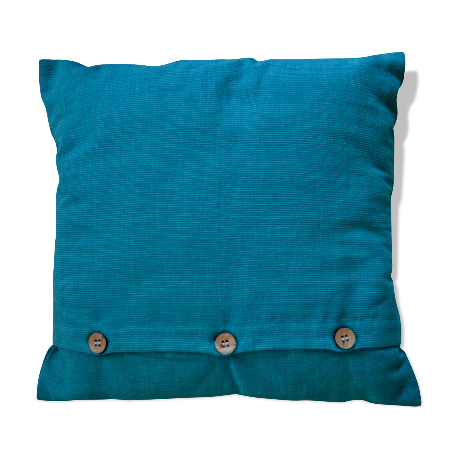 Scandinavian green cushion with wooden buttons
