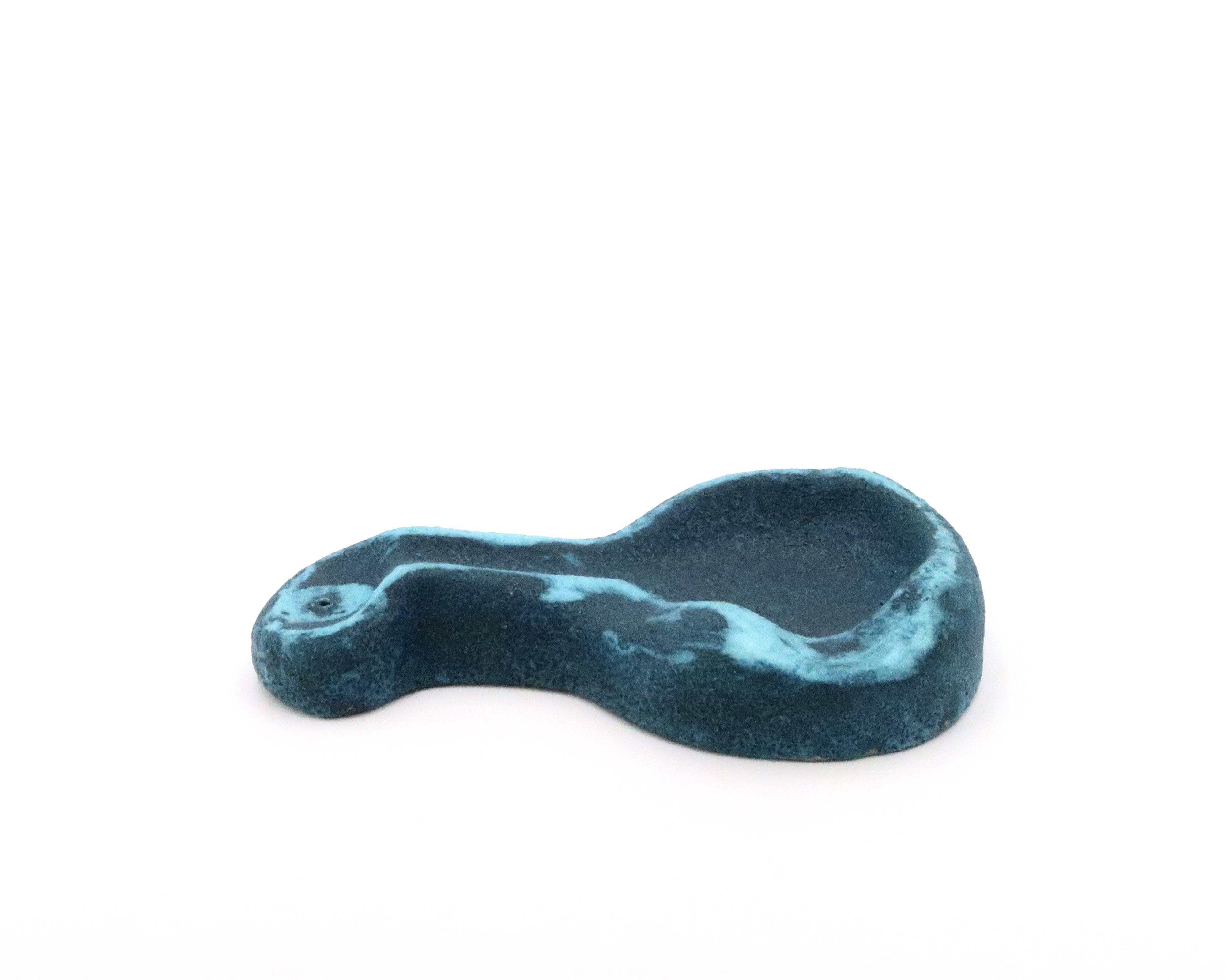 Accolay blue ceramic free-form ashtray, 1960s